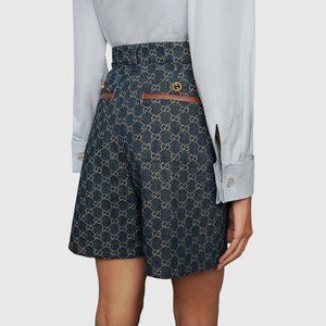 Gucci Aria  GG Denim Shorts with Ivory GG Pattern Sz 40 New with Tags